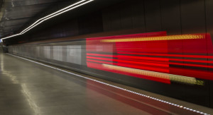 Moving train, motion blurred, Moscow Underground. Russia.