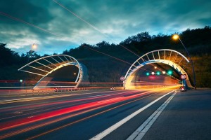 Highway tunnel at night