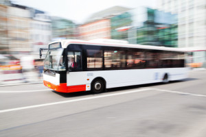 53680922 - driving bus in city traffic in motion blur